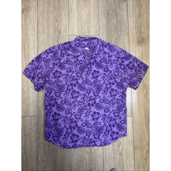 TOMMY BAHAMA LARGE NEW Purple Leaves Print Hawaiian Shirt - Picture 9 of 10